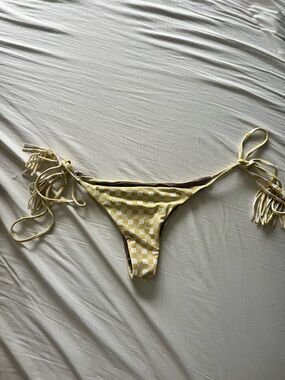 acacia swimwear Yellow & White Checkered Tie-Side Bikini Bottom